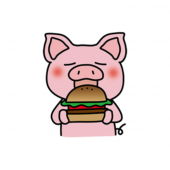 大きなハンバーガーを食べるぶた