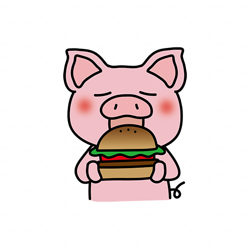 大きなハンバーガーを食べるぶた