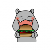 大きなハンバーガーを食べるカバ