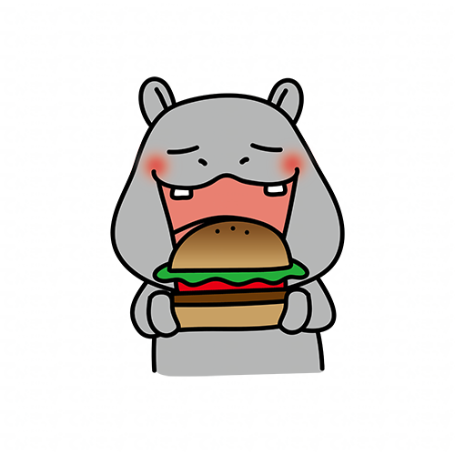 大きなハンバーガーを食べるカバ