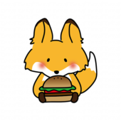 大きなハンバーガーを食べるキツネ