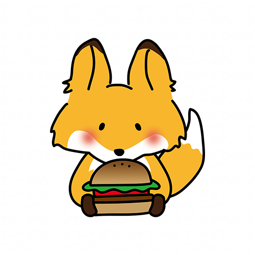 大きなハンバーガーを食べるキツネ