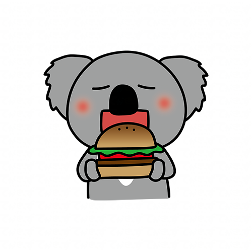 大きなハンバーガーを食べるコアラ
