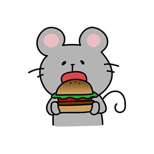 大きなハンバーガーを食べるネズミ