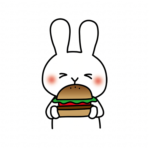 大きなハンバーガーを食べる白いうさぎ