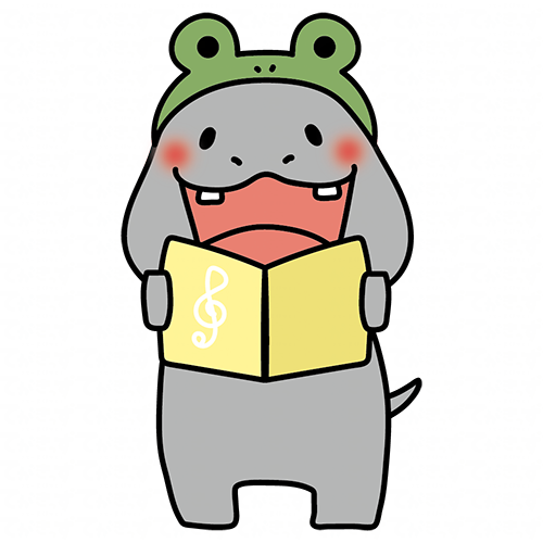 蛙の被り物をして歌をうたうカバ