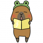 蛙の被り物をして歌をうたうカピバラ