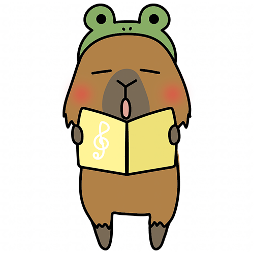 蛙の被り物をして歌をうたうカピバラ
