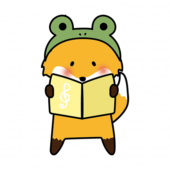 蛙の被り物をして歌をうたうキツネ