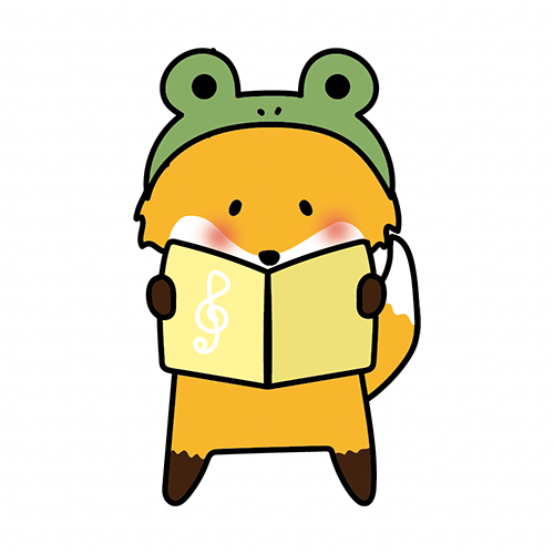 蛙の被り物をして歌をうたうキツネ