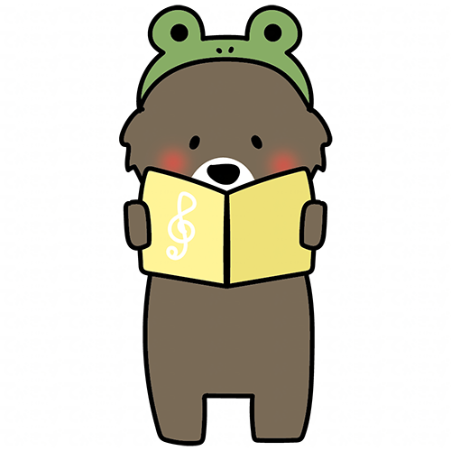 蛙の被り物をして歌をうたうクマ