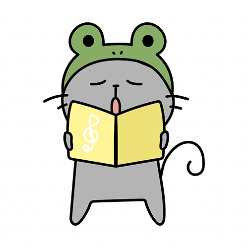 蛙の被り物をして歌をうたうネズミ