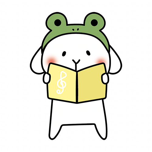 蛙の被り物をして歌をうたう白いうさぎ