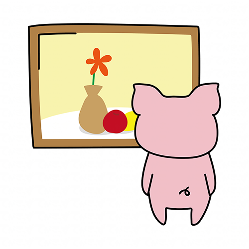 絵画鑑賞をするぶた