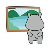 絵画鑑賞をするカバ