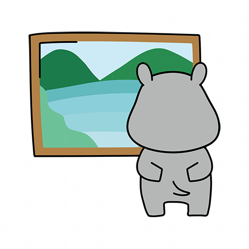 絵画鑑賞をするカバ