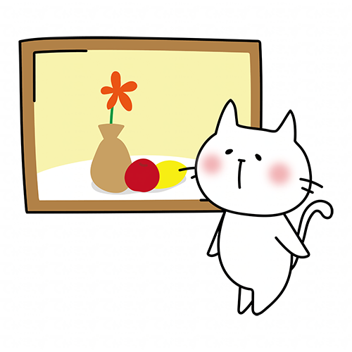 絵画鑑賞をする白い猫