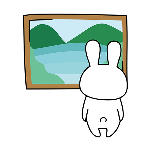 絵画鑑賞をする白いうさぎ