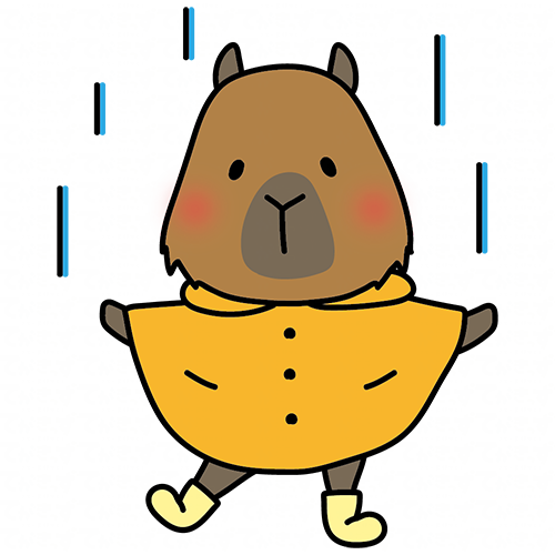 合羽を着て雨を喜ぶカピバラ