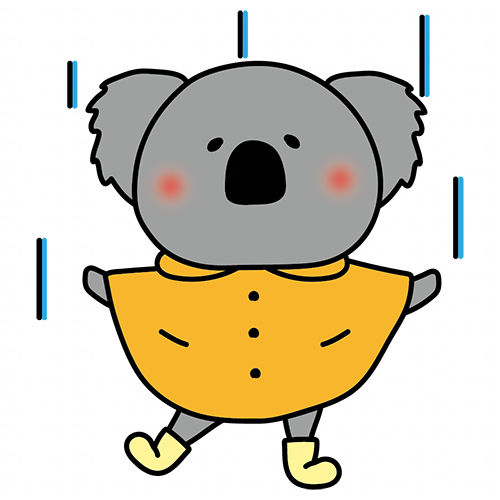 合羽を着て雨を喜ぶコアラ