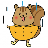 合羽を着て雨を喜ぶリス