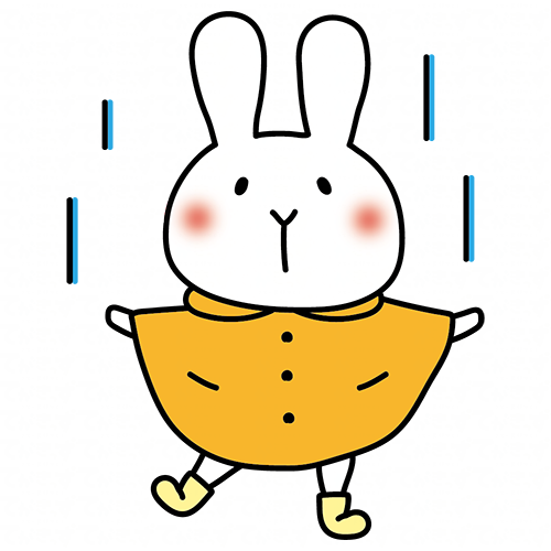 合羽を着て雨を喜ぶ白いうさぎ