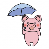 傘をさしているぶた