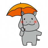 傘をさしているカバ