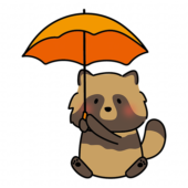 傘をさしているタヌキ