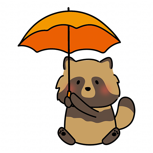 傘をさしているタヌキ