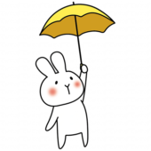 傘をさしている白いうさぎ