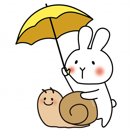 大きなかたつむりに傘をさす白いうさぎ
