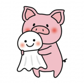 大きなてるてる坊主を持っているぶた