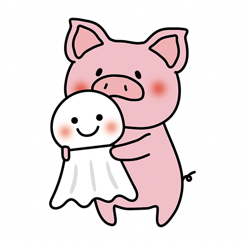 大きなてるてる坊主を持っているぶた