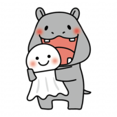 大きなてるてる坊主を持っているカバ