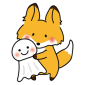 大きなてるてる坊主を持っているキツネ