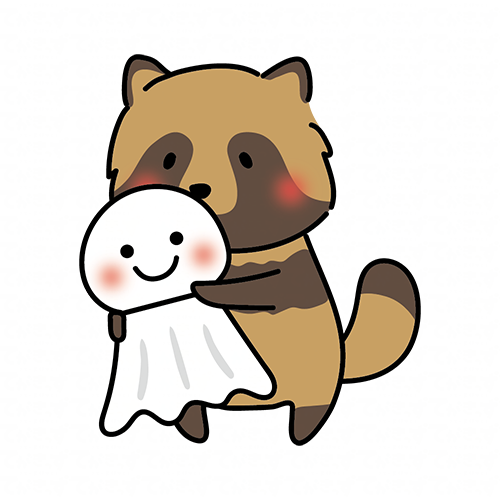 大きなてるてる坊主を持っているタヌキ