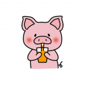 オレンジジュースを飲むぶた