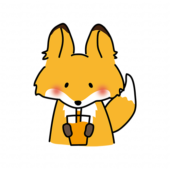 オレンジジュースを飲むキツネ