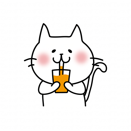 オレンジジュースを飲む白い猫
