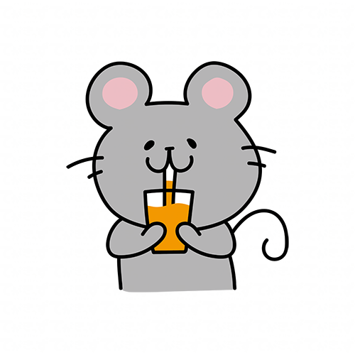 オレンジジュースを飲むネズミ