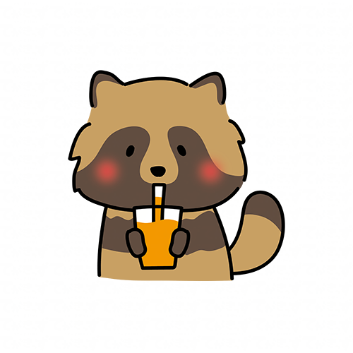 オレンジジュースを飲むタヌキ