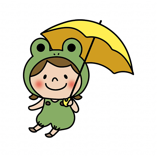 蛙の被り物をして傘をさしている子供（女の子1）