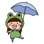 蛙の被り物をして傘をさしている子供（女の子2）