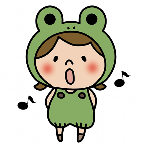 蛙の被り物をして歌をうたっている子供（女の子1）
