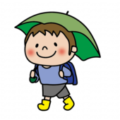 傘をさして通学する子供（男の子1）