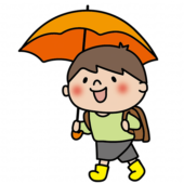 傘をさして通学する子供（男の子2）