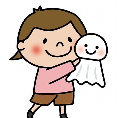 大きなてるてる坊主を持っている子供（女の子1）