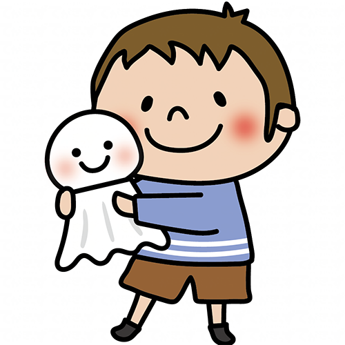 大きなてるてる坊主を持っている子供（男の子1）