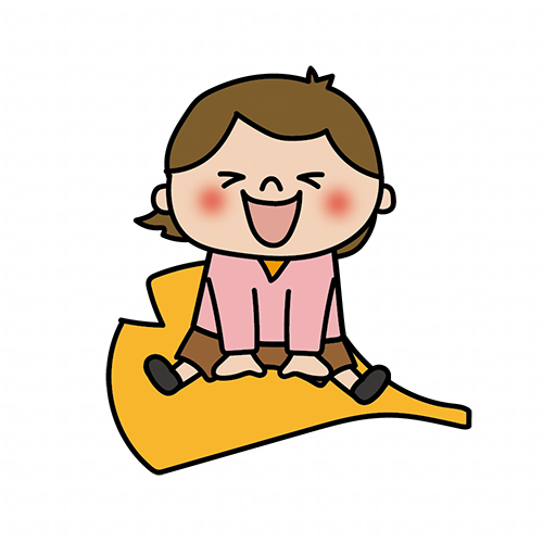 大きな落ち葉に乗る子供（女の子1）